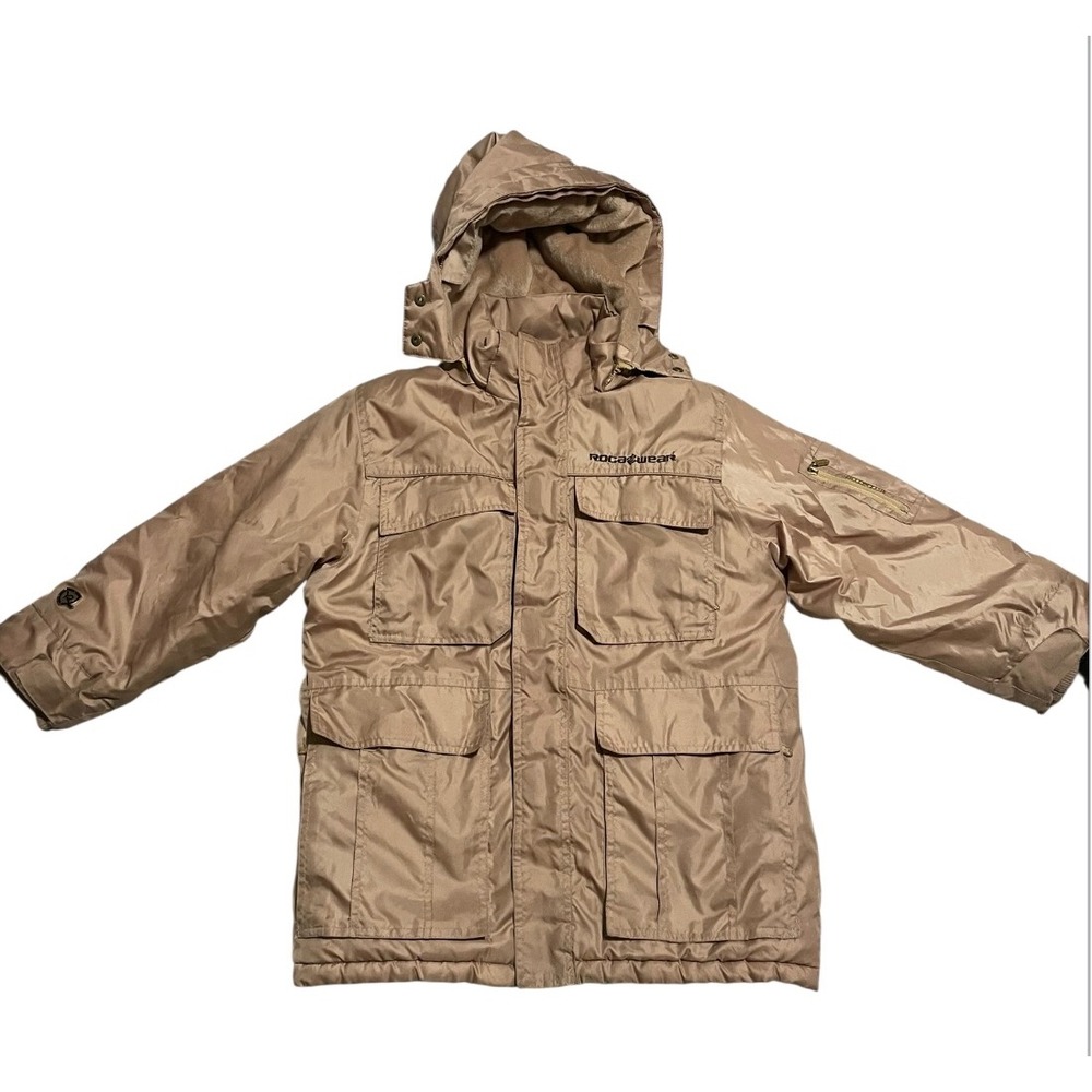Rocawear‎ Hooded Winter Coat Puffer Jacket Warm Full Zip Beige Kids S